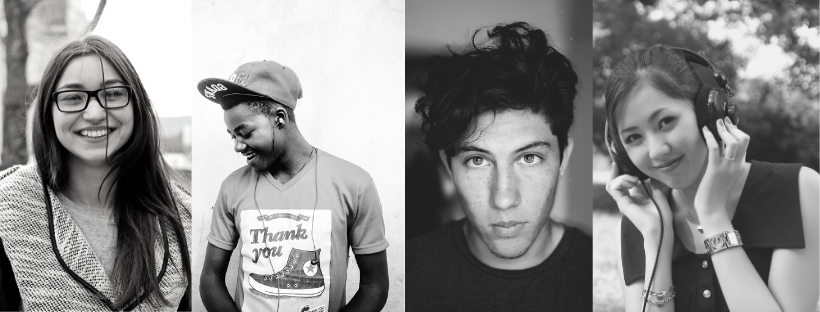 Four portrait photos of teens in black and white