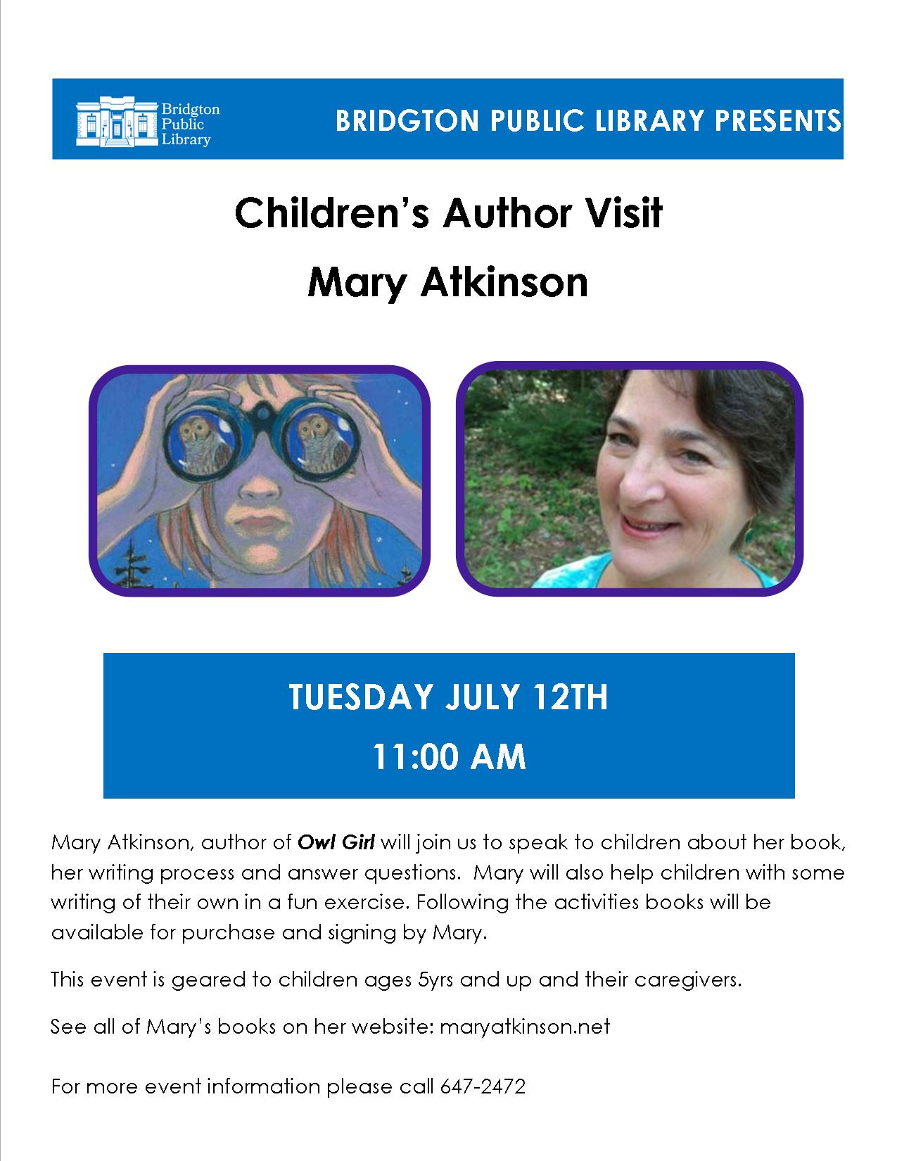 Children’s Author Visit: Mary Atkinson