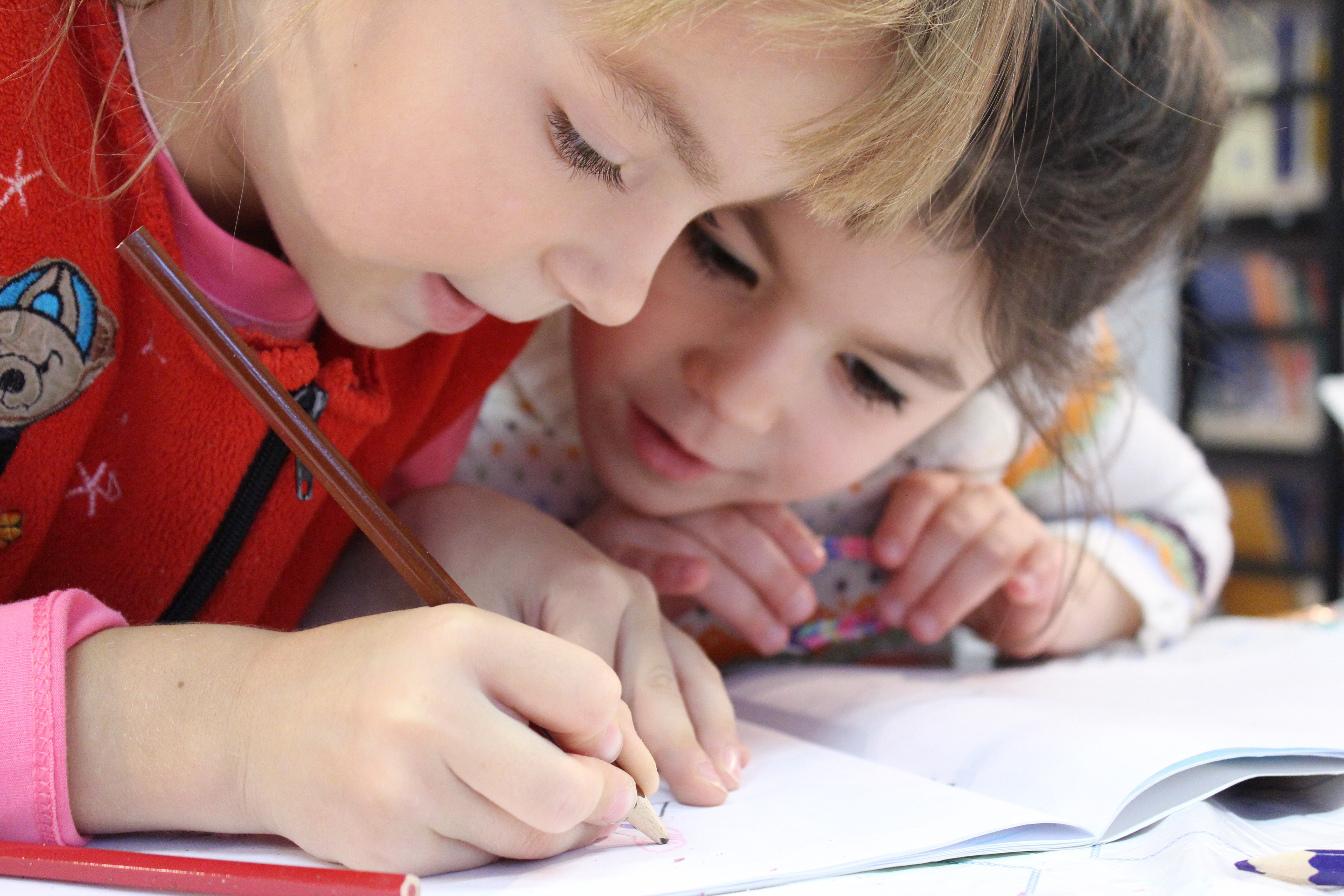 Image of two young children studying together